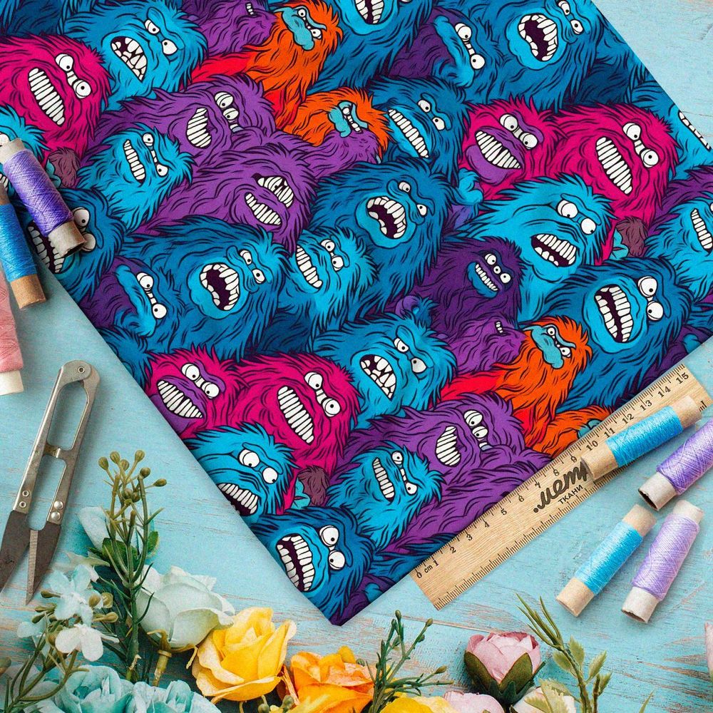 Ткань премиум сатин фантазийные страшилы