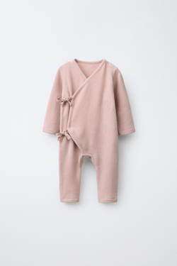 ZARA ДЛИННЫЙ КОМБИНЕЗОН SOFT TOUCH С БАНТАМИ, РОЗОВЫЙ