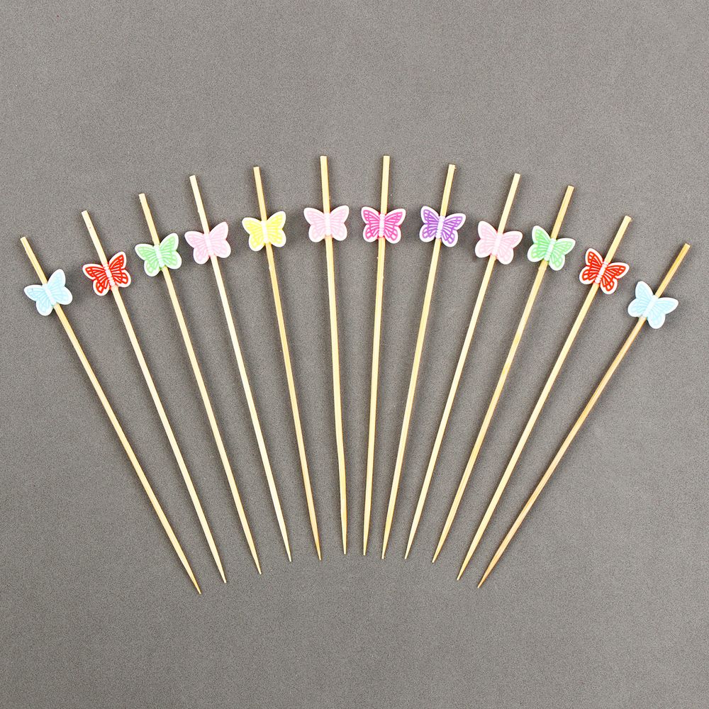 Шпажки деревянные Бабочки, 12 см, набор 12 шт