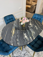 Круглый раздвижной стол "Лофт", луанда и стулья "Бостон" синий