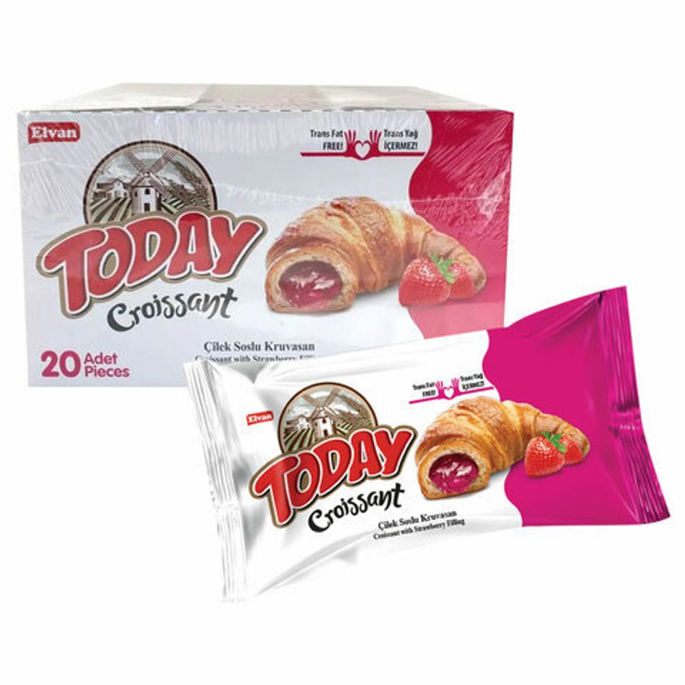 Круассан TODAY с клубничной начинкой, ТУРЦИЯ, 20 шт. по 40 г, в шоу-боксе, 1379