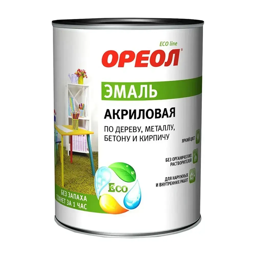 Эмаль универсальная акриловая Ореол глянцевая белая 0,9 кг