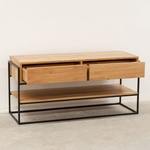 Тумба под телевизор, 123х46х60, G+K, напольная, туалетный столик, с ящиками и полкой, из массива дуба, лак, MAKOSA