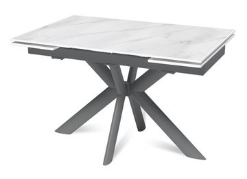 Стол "СТРОНГ" 120-180, керамика Snow Mountain матовая, опоры черный муар