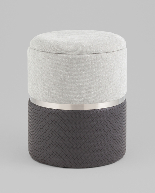 Пуф Кэрри с ящиком серебро шенилл серо-черный