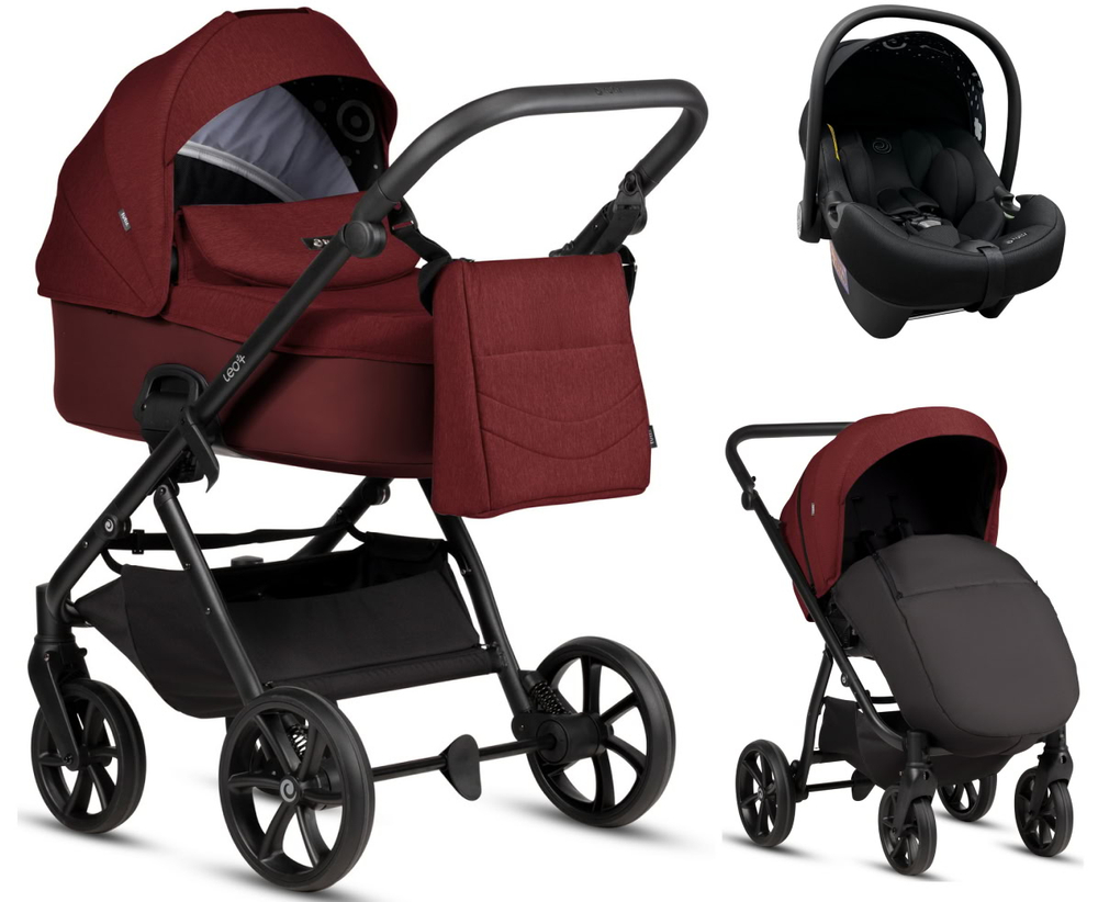 Детская коляска Tutis Leo 3 Plus 3 в 1 с автокреслом Elo Lux EduSky Black 1582220 Burgundy