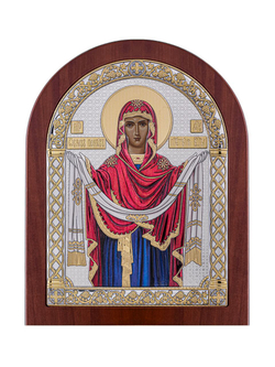 Покрова БМ, икона арочная, красное дерево, эмаль 60х75