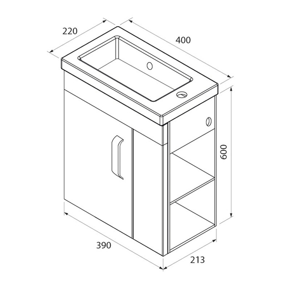 Тумба с умывальником IDDIS TORR, 40 см, подвесная, полки справа, TOR40WRi95K