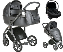 Детская коляска Roan Bass Next Кожа 3 в 1 с автокреслом Tutis Elo Lux EduSky Black RN083/1 Graphite Pearl