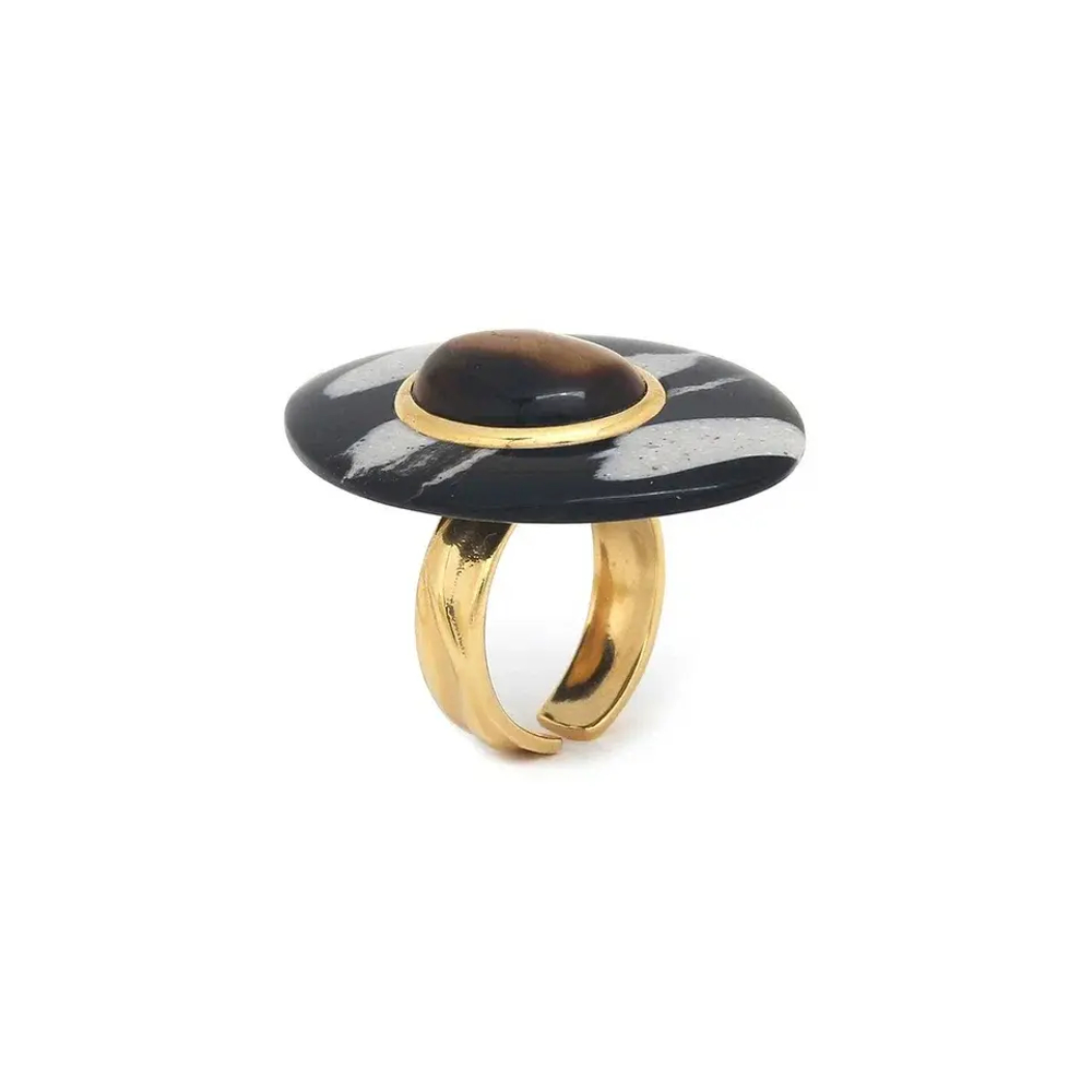 Кольцо Nature Bijoux, Zebra, разъемное, с тигровым глазом и смолистым песком в смоле, NB24.2-19CP256