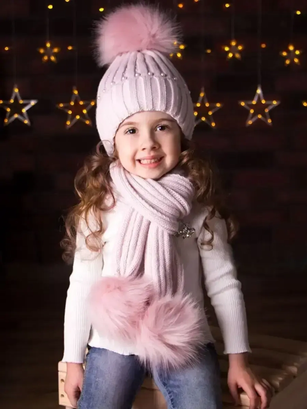 Шапка для девочки зимняя вязаная и шарф