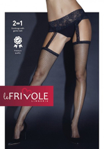 Черные колготки с имитацией чулок в сеточку и кружевным поясом SM (Цвет: черный)