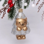 Ёлочная игрушка «Медвежонок-ёлочка» 7,5*5*12 см, серебро