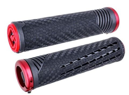 Грипсы ODI CF F35CFBR-R135мм, чёрно-красные, красный алюм lock-on и закрытый торец, усиленный карбо
