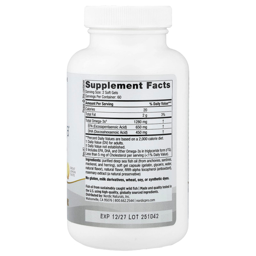 Nordic Naturals, ProOmega®, лимон, 120 капсул (640 мг в 1 капсуле)