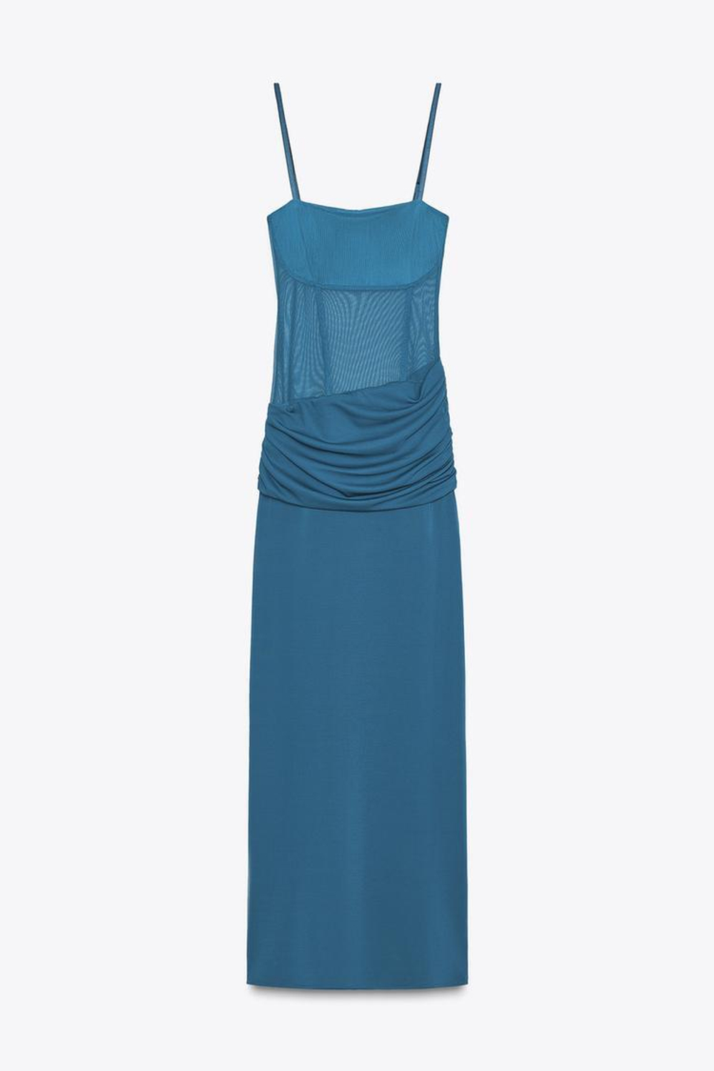 ZARA ДЛИННОЕ КОМБИНИРОВАННОЕ ПЛАТЬЕ, СИНИЙ