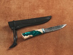 Якутский нож "Амга", сталь Х12МФ, рукоять стабилизированная карельская береза / акрил изумруд
