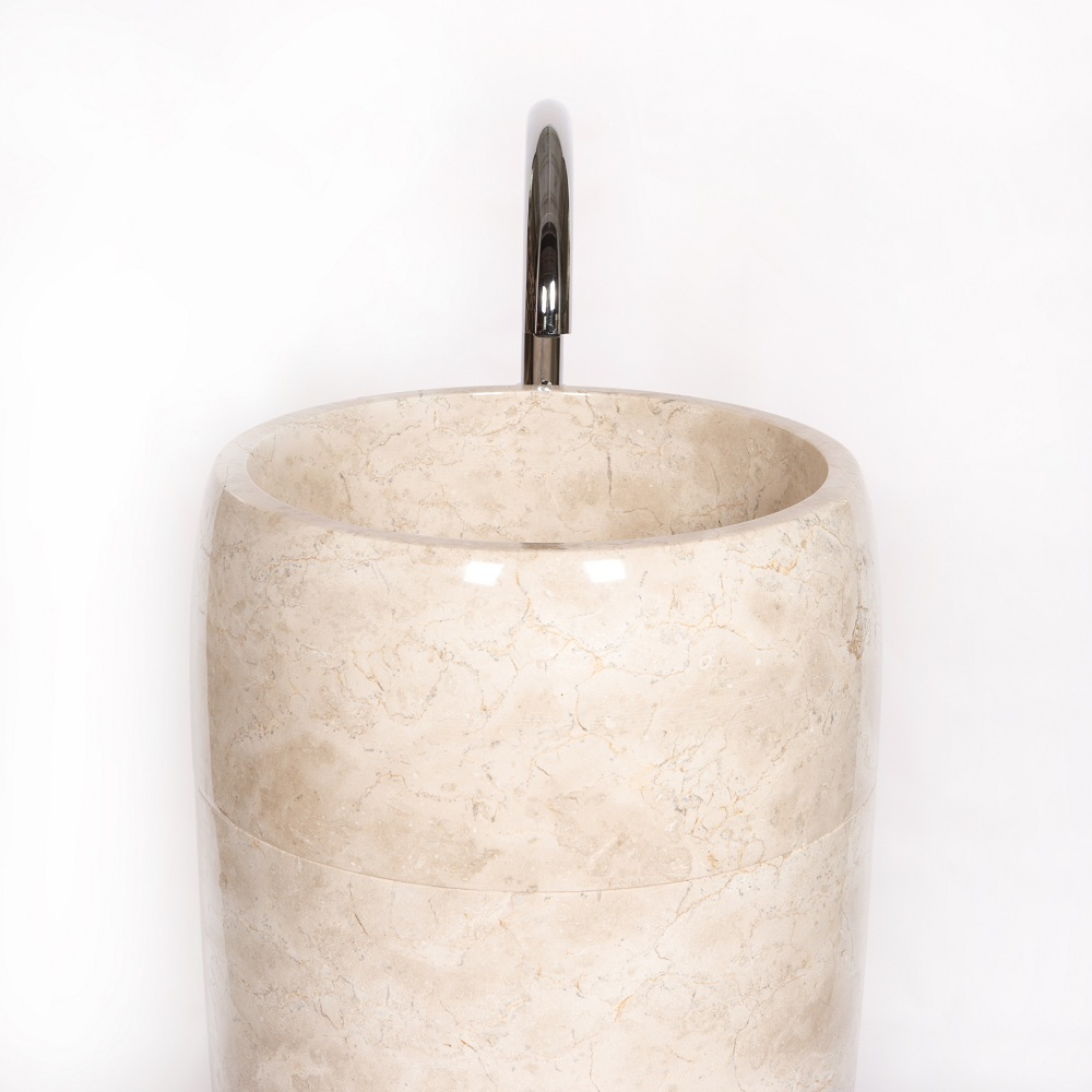 Раковина напольная из мрамора Round Midle Big Cream MN-01706 (45*45*90 см)