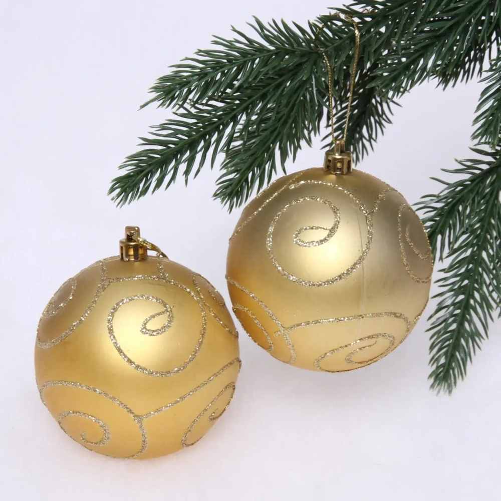 Новогодние шары 8 см (набор 2 шт) «Снежные узоры», Золото