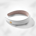 Balmain Hair Couture Ободок белый кожаный с буквой B Limited Edition White Leather Puffed Headband FW24