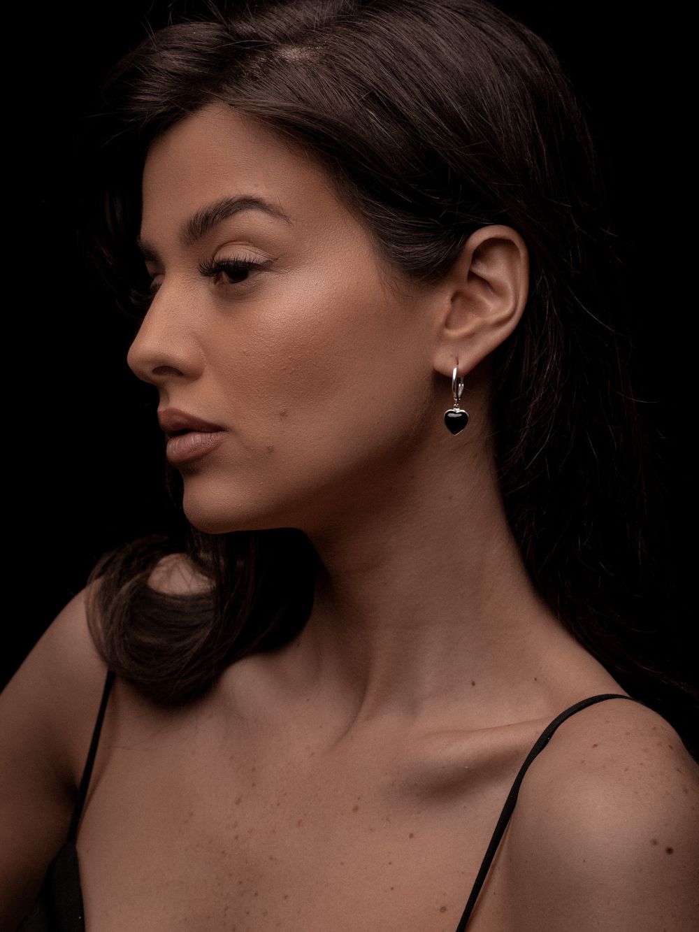 Серьги Heart S с чёрным ониксом