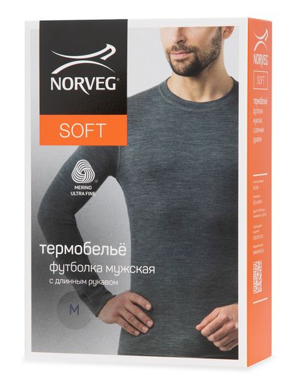 Термобелье мужское футболка Norveg Soft  с длинным рукавом (15SM1RL003-014) серый меланж
