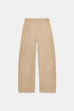 ZARA ДЖИНСЫ TRF СО СРЕДНЕЙ ПОСАДКОЙ И ОТЛОЖНЫМ ПОЯСОМ, РЫЖЕВАТО-КОРИЧНЕВЫЙ