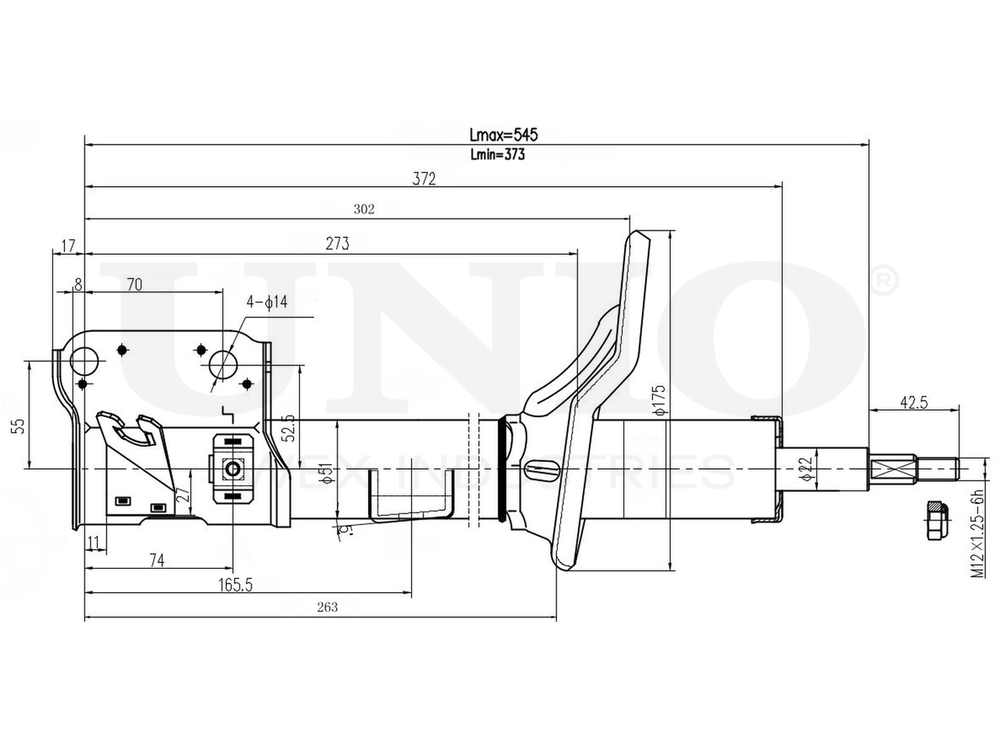 Амортизатор газовый передней подвески правый UNIO SAB-10037