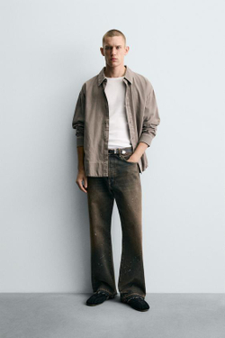 ZARA ДЖИНСЫ СВОБОДНОГО КРОЯ С БРЫЗГАМИ, ПЕСОЧНЫЙ/СИНИЙ