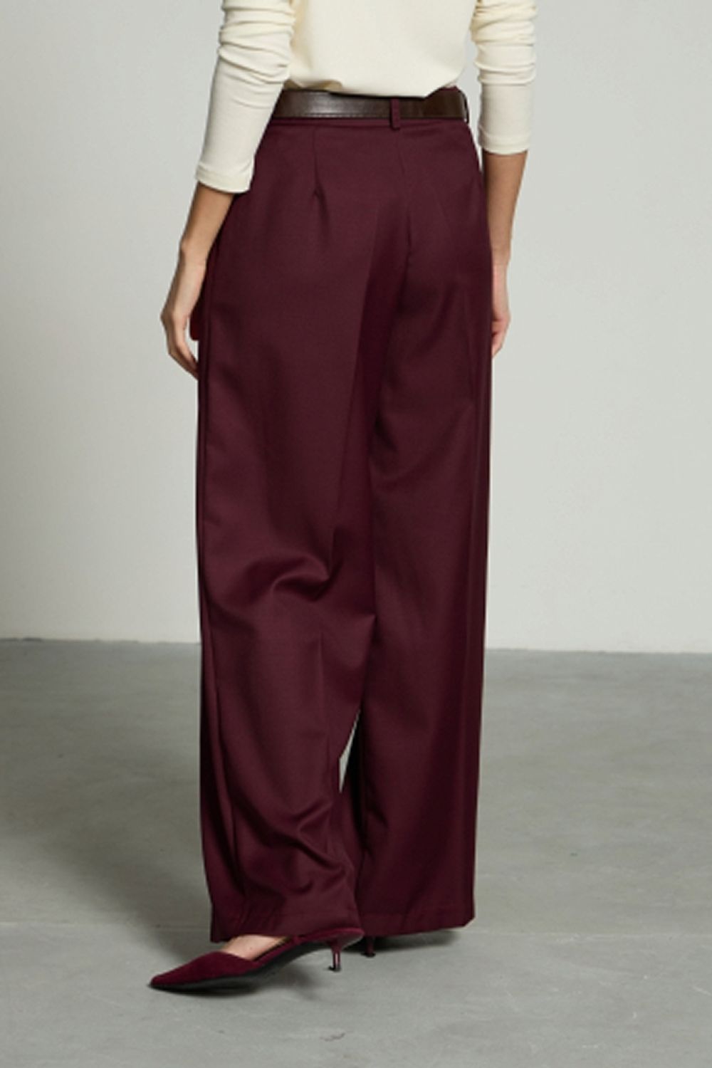 Брюки палаццо на молнии бордо шерсть