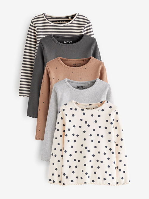 Лонгслив для девочки Next D57-079, 5 шт., Белый, Бежевый, Серый