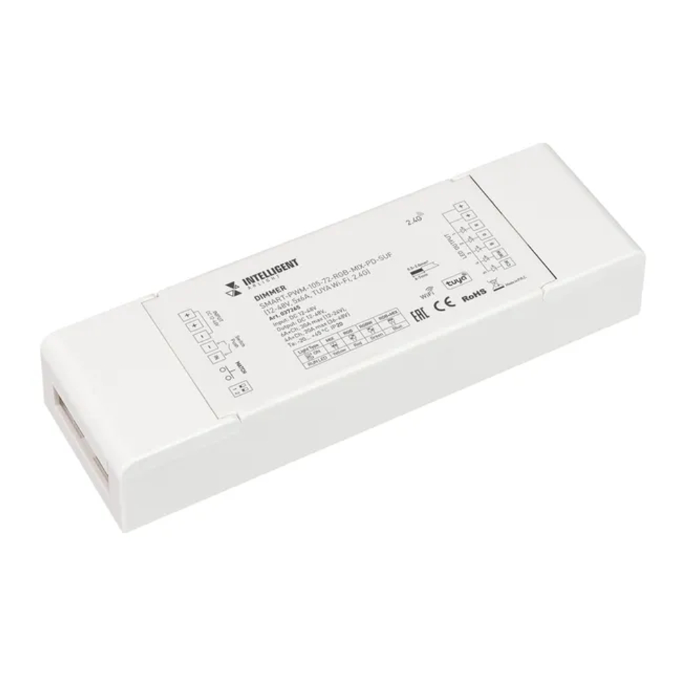 INTELLIGENT ARLIGHT Диммер SMART-PWM-105-72-RGB-MIX-PD-SUF (12-48V, 5x6A, TUYA Wi-Fi, 2.4G) (IARL, IP20 Пластик, 5 лет) 037265