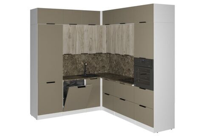 Кухонный гарнитур Альба гранд прайм 2200х2500 мм, каркас ЛДСП, фасад ЛДСП, Белый/Дуб браун/Мокко