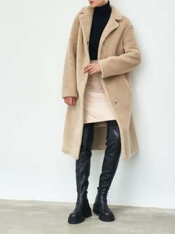 Шуба чебурашка тедди, бежевая, Северина