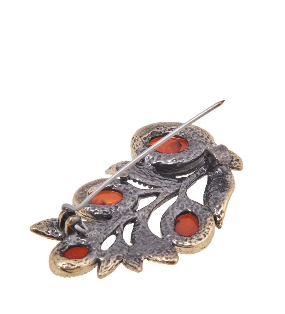 AM-4104 Брошь «Веточка Планц» (латунь, янтарь)