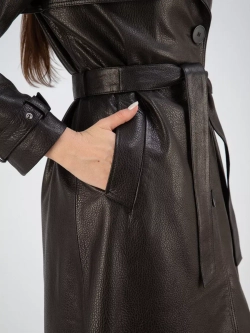 Кожаный тренч длинный с поясом плащ