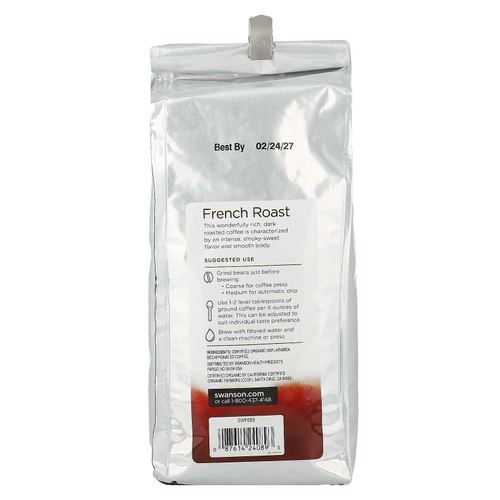Swanson, органический кофе французской обжарки, цельные зерна, темная обжарка, без кофеина, 454 г (16 унций)