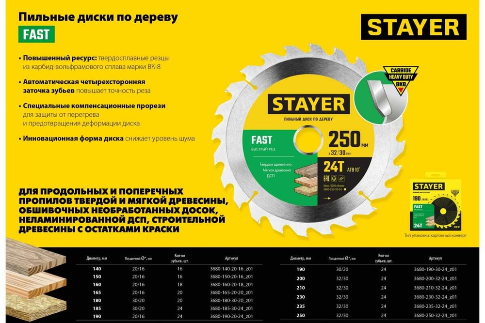 Диск пильный по дереву STAYER Fast 160x20/16 мм, 18T 3680-160-20-18_z01