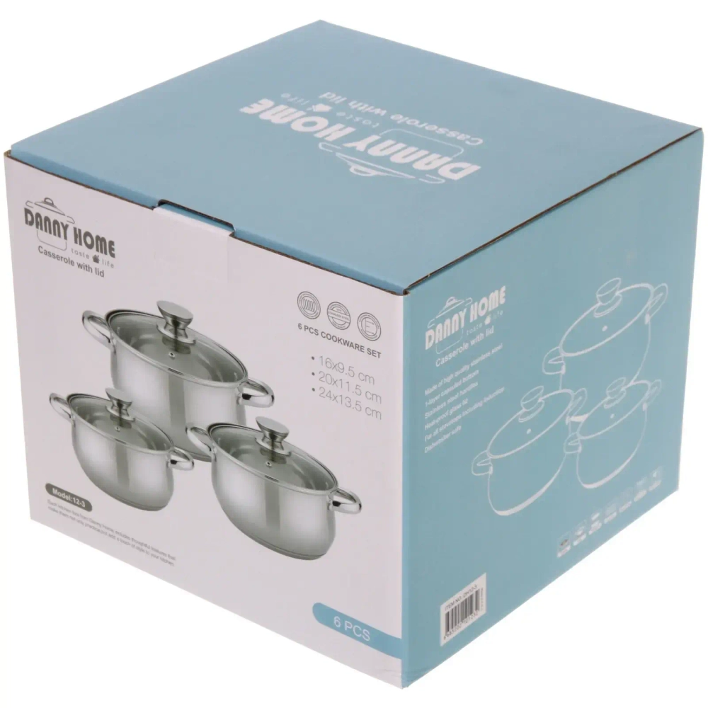 Набор посуды из нержавеющей стали EMMA 3 предмета (3 кастрюли 1,9л, 3,6л, 6,1л), DH12-3