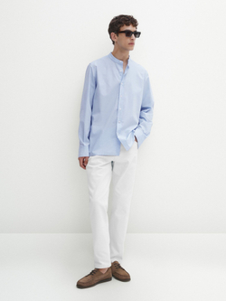 Massimo Dutti Рубашка из 100% хлопка с воротником-стойкой, небесно-голубой