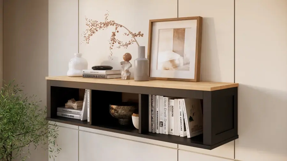 Полка навесная - аналог IKEA HEMNES / ХЕМНЭС/ ХЕМНЕС / КЫМОР / ИКЕА 148х34х37 см, черный/светло-коричневый