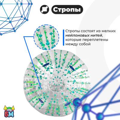 Светящийся зорб «Вселенная» с зелёными стропами, ТПУ, диаметр 2,8 м, без сидений