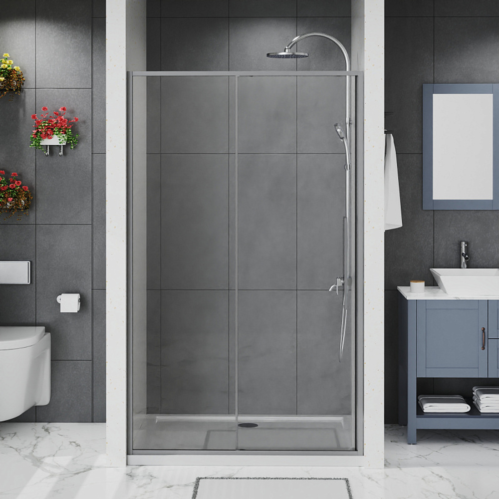 Душевая дверь Azario SHANGHAI раздвижная 120х195, толщина полотна 6мм универсальная, цвет профиля графит матовый