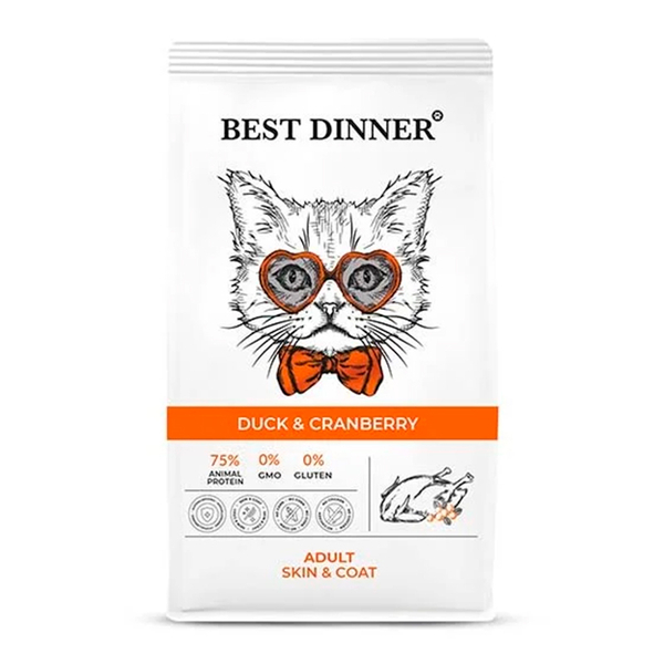 Сухой корм Best Dinner Adult Duck&Cranberry, для кошек, уход за кожей/шерстью, утка и клюква, 1.5 уг
