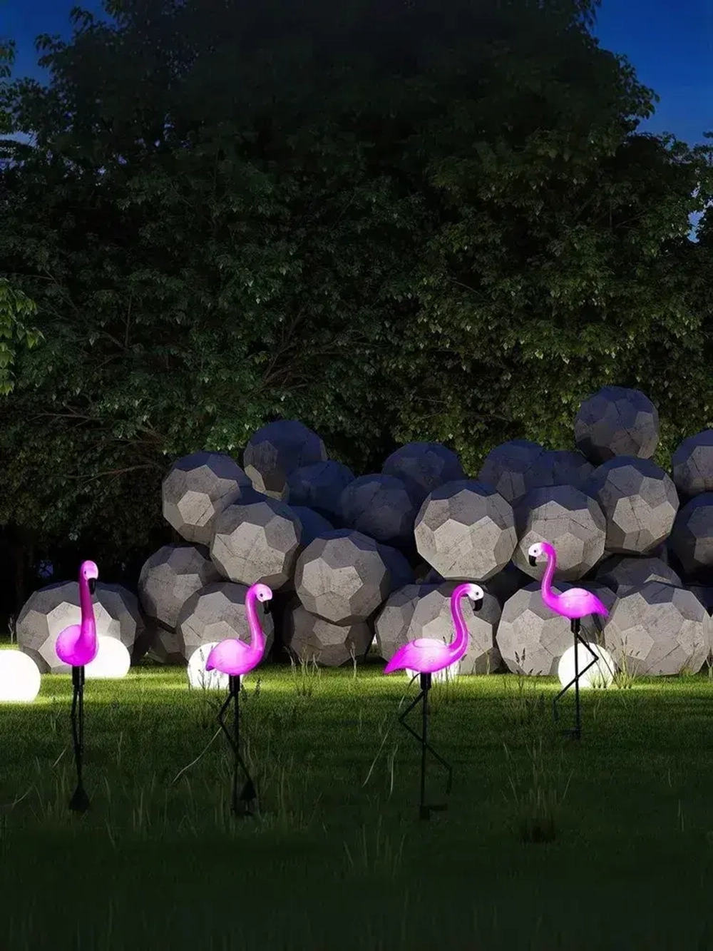 Светильник садовый на солнечной батарее уличный Фламинго, 3 шт. ламп