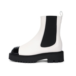 CHANEL Cow Leather Round Tip Chelsea Boots Medium Heel 3 5cm Women"s Black White