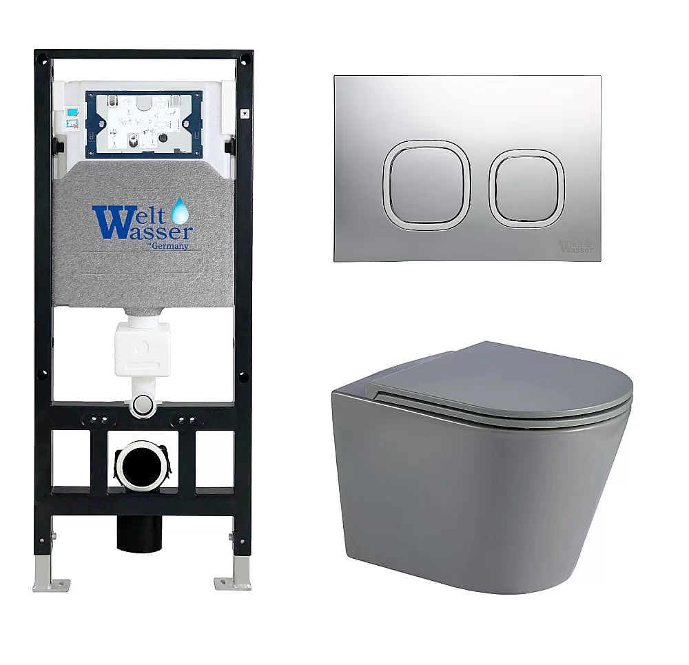 Унитаз с инсталляцией WeltWasser AMBERG 506 + SALZBACH 043 MT-GR + AMBERG RD-CR