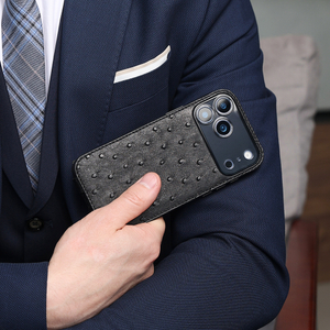 Кожаный чехол для iPhone 17 Pro, страус черного цвета