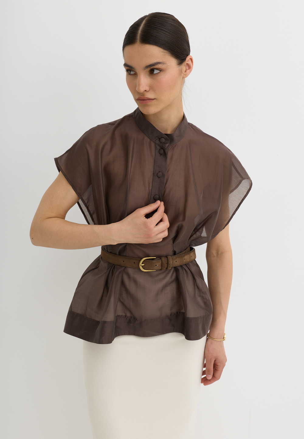 Блуза со складками, шоколадная