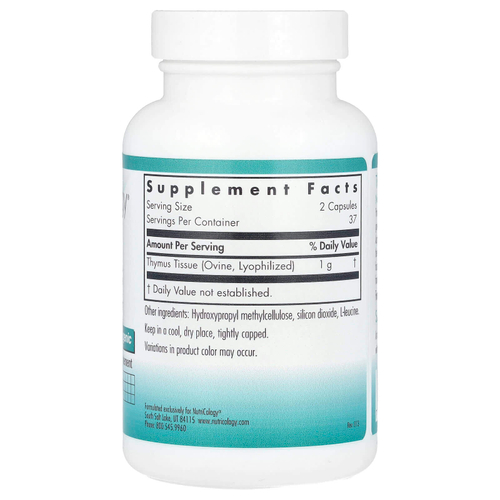 Nutricology, тимус, 0,5 г, 75 растительных капсул